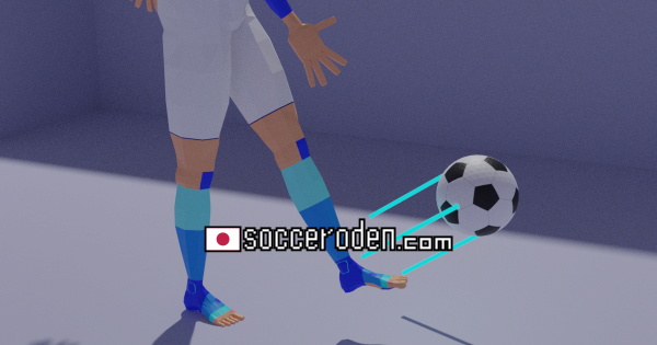 サッカーボールを足で投げる画像